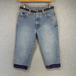 Express Bleus Jeans Womens Size 5/6 Blue Floral Trim Cropped Cotton Capris